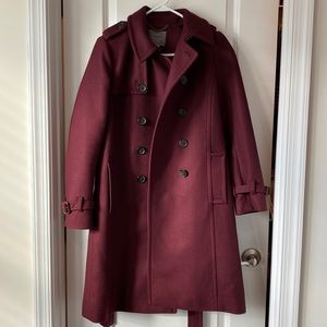JCrew maroon wool cashmere coat size 2 great condition. By Nello Gori